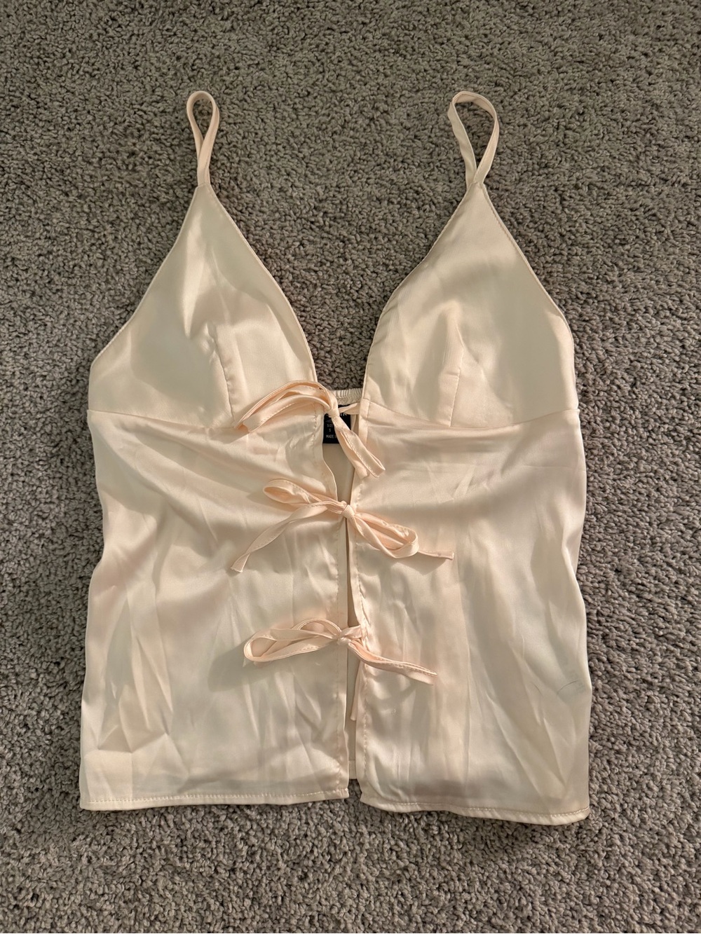 Champagne Satin Triple Bow Tie Front Cami Top Size S Coquette